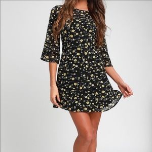 LULUS black floral print mini tiered dress